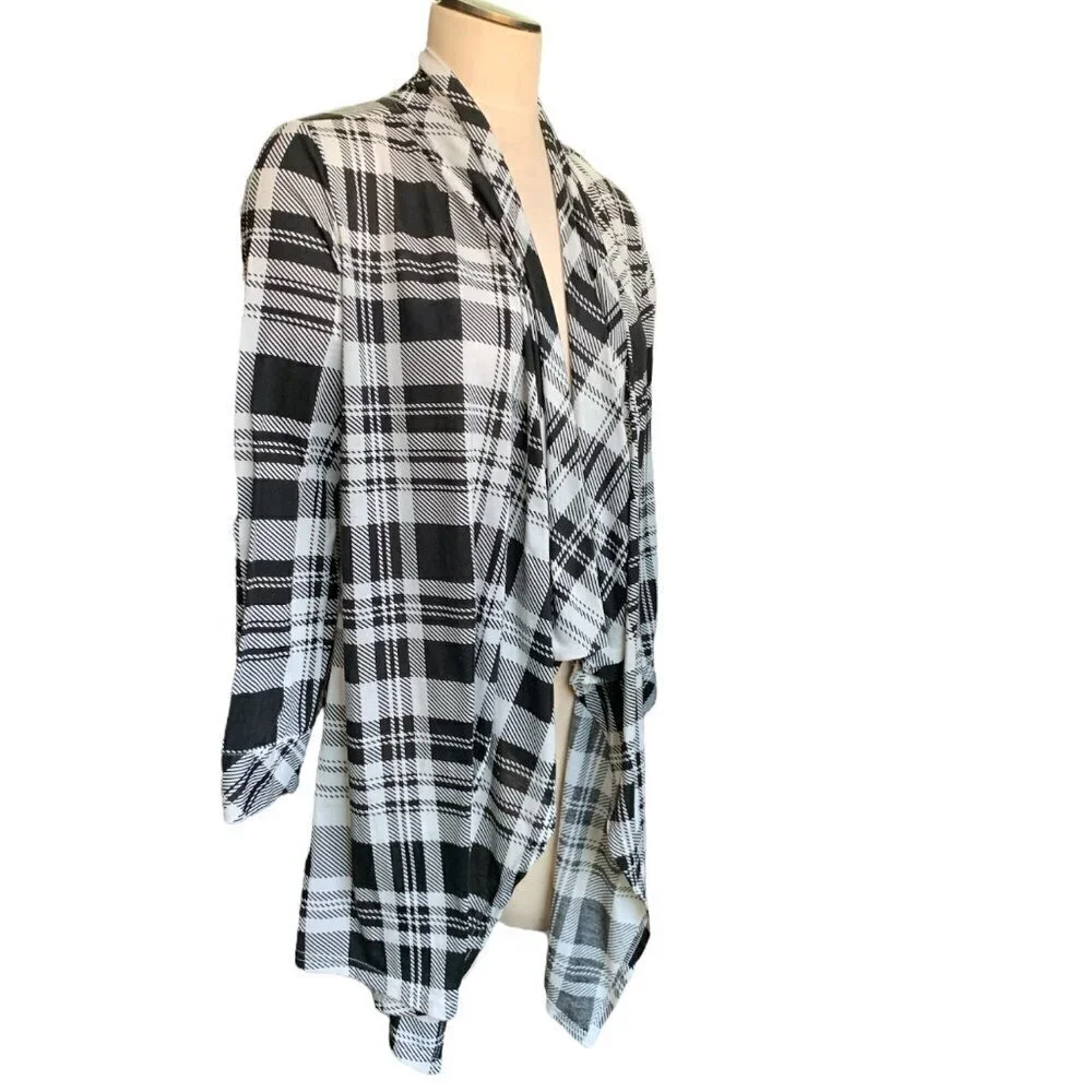 New York Laundry Plaid Duster Cardigan L Black & White L #18J‎